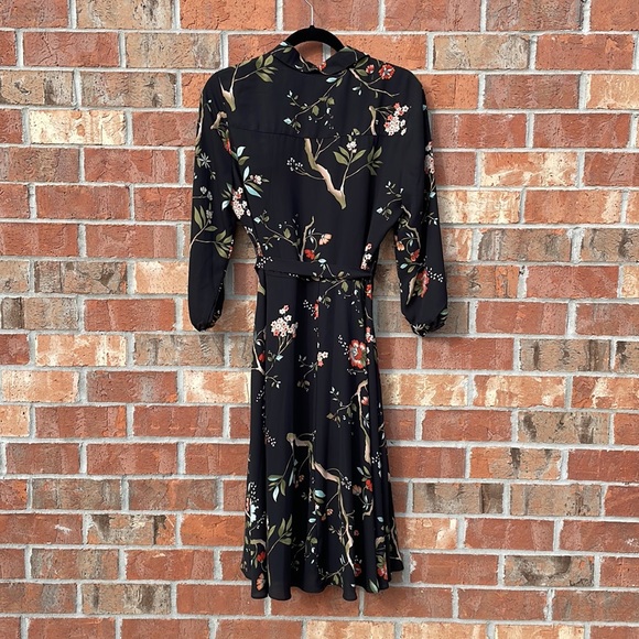 Nanette by Nanette Lepore Black Floral Pin tuck Dress Size 10 Tie Waist Buttons - Picture 3 of 14